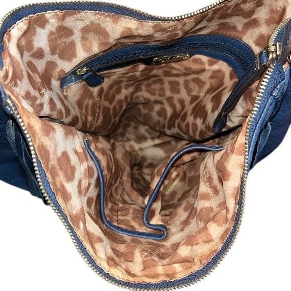 B Makowsky Blue Pebbled Leather Slouchy Shoulder Bag with Fringe Accent - Picture 7 of 8